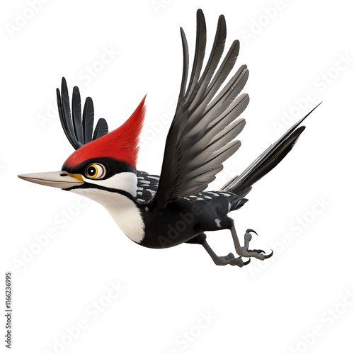 Cartoon woodpecker flying with transparent background, 3d render photo