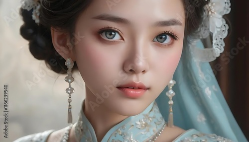 Japanese girl, face and eyes are very beautiful. Beautiful, beautiful Japanese dress photo