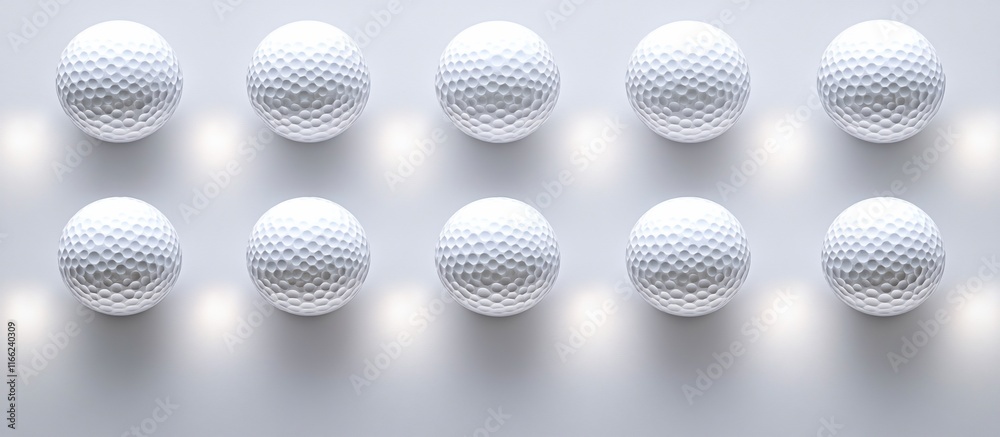 Fototapeta premium Ten Golf Balls Arranged in a Grid Pattern on a White Background