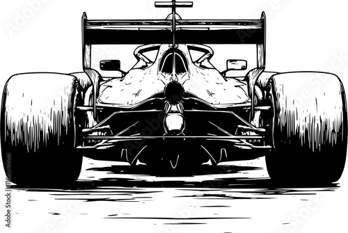 Back view of a black formula 1 car vector icon isolated on a transparent background.