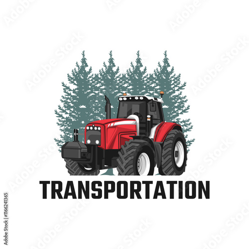 tractor vector design, rice plow, agricultural machinery, tractor logo, transportation, red farming tractor, illustration
