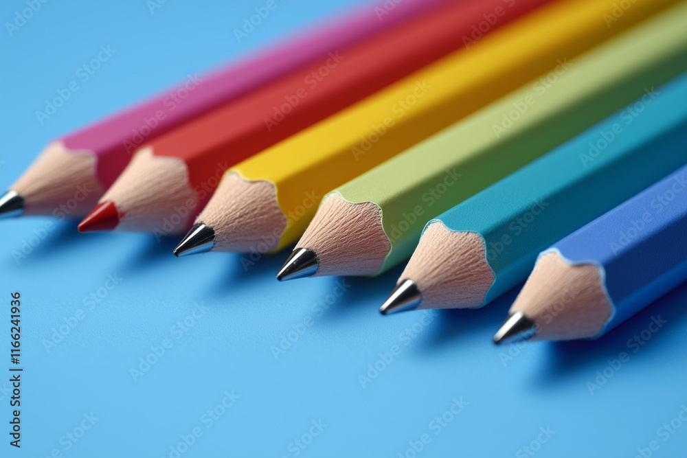 Stack of colorful paper with a blue background Stack of colorful paper with a blue background