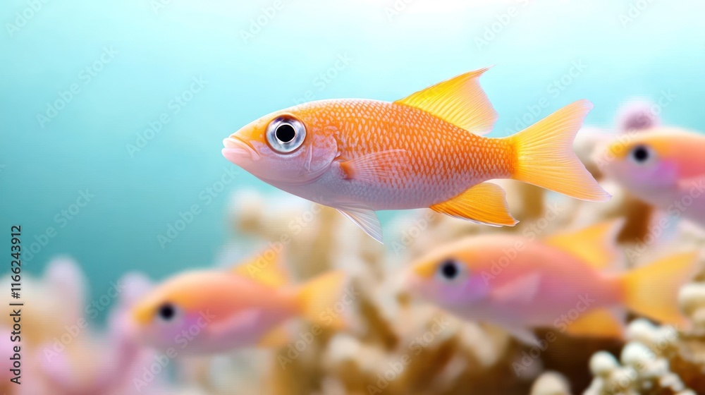 Fototapeta premium A vibrant orange fish swimming in a coral reef environment.