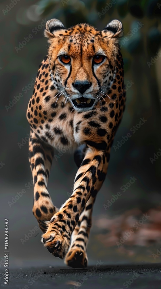 Cheetah running towards camera, close-up. Cheetah running towards camera, close-up.