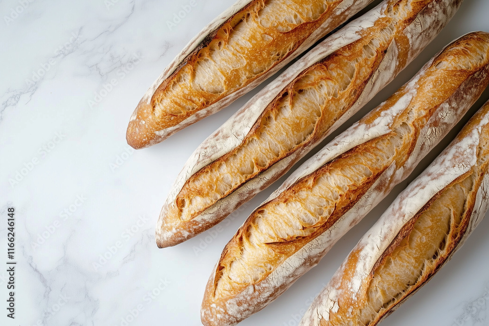 classic French baguette with a crispy crust on white background classic French baguette with a crispy crust on white background