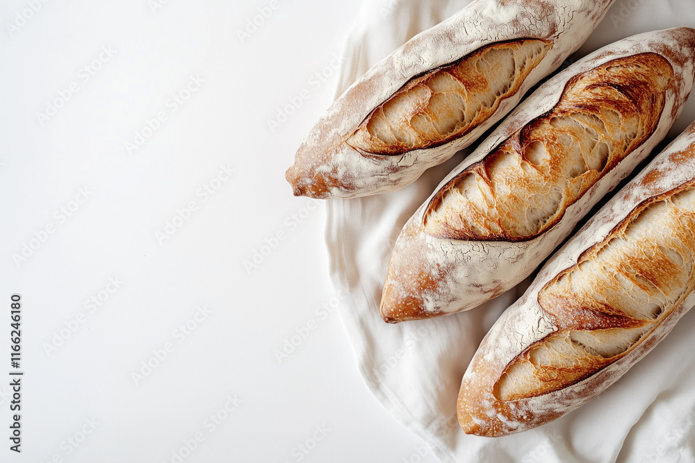 classic French baguette with a crispy crust on white background classic French baguette with a crispy crust on white background