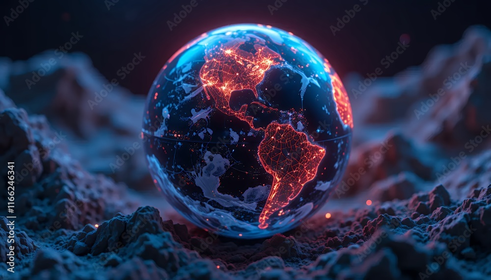 Naklejka premium Glowing Earth Globe with Network Connections Digital Art