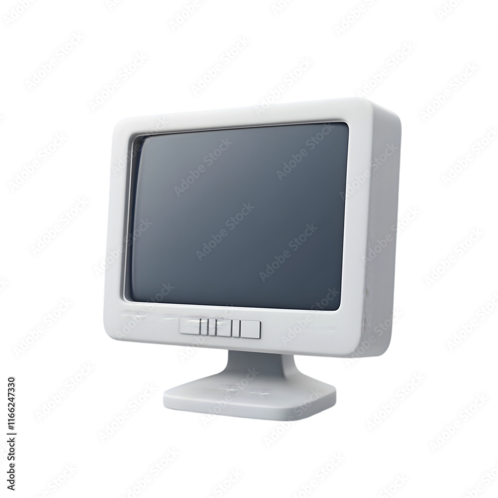 3D Retro CRT Monitor Icon in White 3D Retro CRT Monitor Icon in White