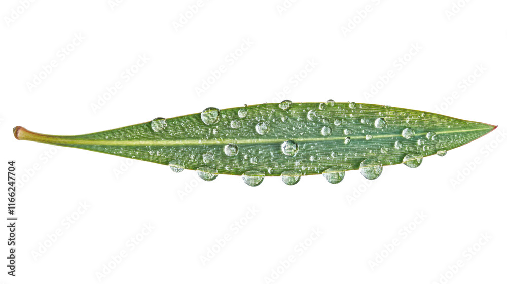 Naklejka premium Green leaf with dew transparent background