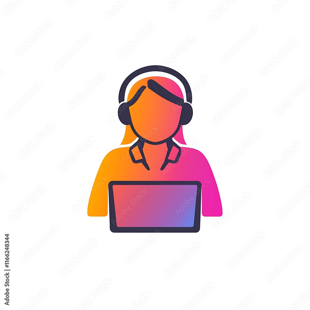 Female customer service agent working on laptop with headphones. Female customer service agent working on laptop with headphones.