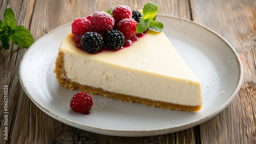 Wallpaper Mural New York cheesecake with fresh berries on white plate
 Torontodigital.ca