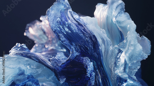 Abstract 3D Flowing Liquid-Like Wave Textures in Blue, Silver, and White Gradient background wallpaper