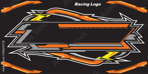 Outline and painted racing logo. Isolated in black background, for t-shirt design, print and for business purposes. photo