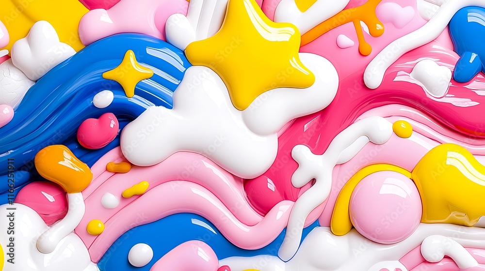 Abstract colorful paint swirls, stars, and hearts background. Abstract colorful paint swirls, stars, and hearts background.