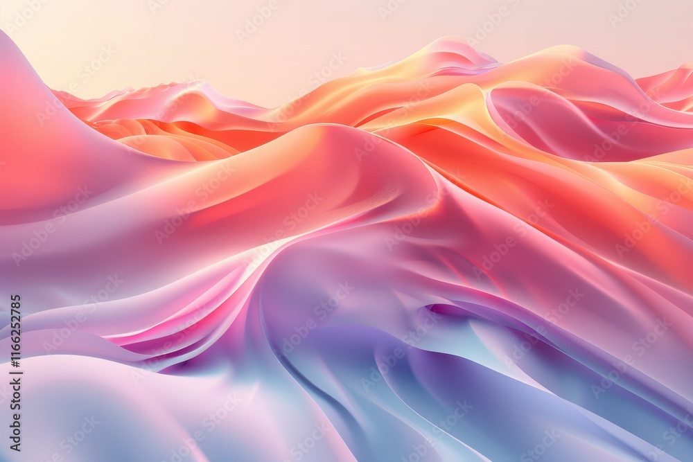 Fototapeta premium Abstract landscape with flowing waves in soft pastel colors.