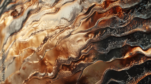 Abstract 3D Flowing Liquid-Like Wave Textures in Copper, Brown, and Champagne Gradient background wallpaper