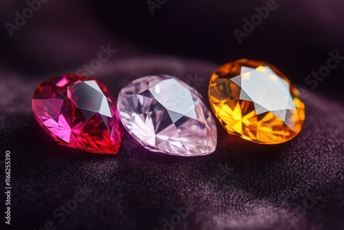 Vibrant gemstones featuring pink, clear, and orange hues, perfect for highlighting elegance and luxury in various designs. photo