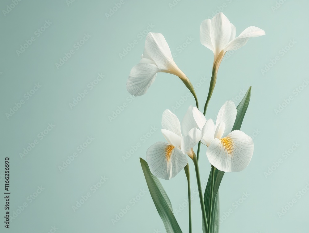Fototapeta premium A serene and elegant bouquet of white flowers set against a calm green background, embodying purity and tranquility.
