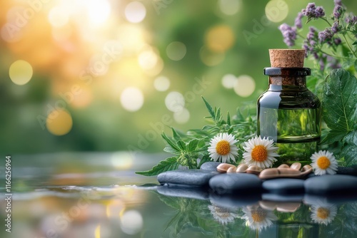 therapeutic cannabis leaves with bokeh and natural wellness elements