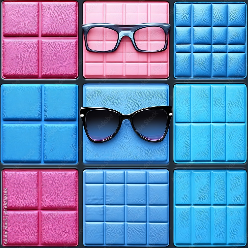 Stylish Eyeglasses Resting on a Colorful Grid