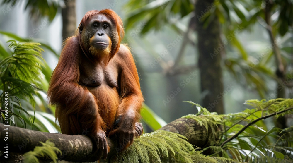 Obraz premium a sumatran orangutan on the jungle