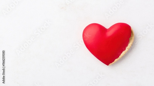 A red heart-shaped cookie on a light background.