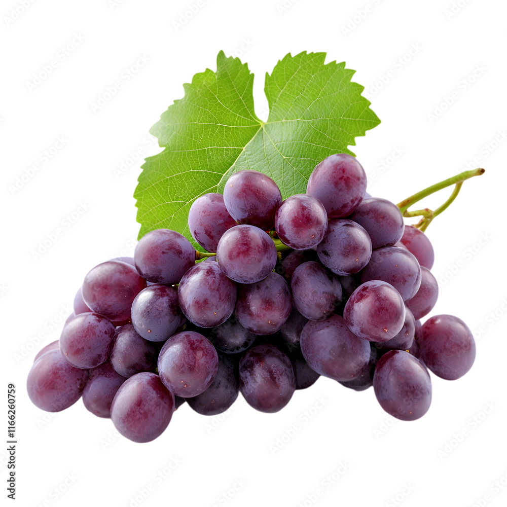 Fototapeta premium Fresh Purple Grapes with Green Leaves for Healthy Eating and Fruit Consumption