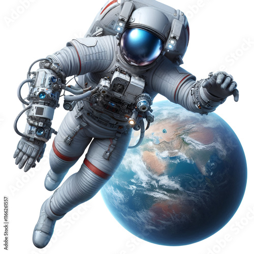 3D Astronaut floating in space isolated on white background