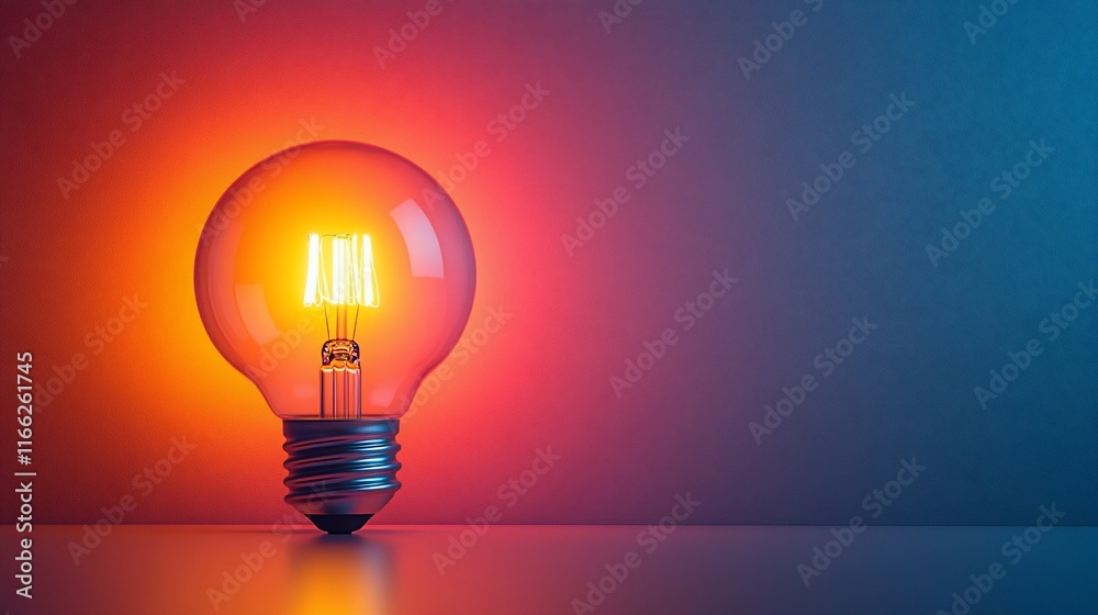 Illuminating Ideas: A Glowing Light Bulb Against a Vibrant Background Illuminating Ideas: A Glowing Light Bulb Against a Vibrant Background