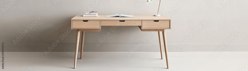 Scandinavian desk, clean lines, muted tones Scandinavian desk, clean lines, muted tones