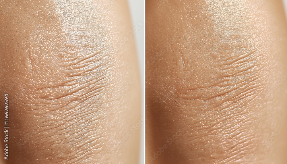 Fototapeta premium Abdomen showing stretch marks before and after treatment, highlighting smoother skin.
