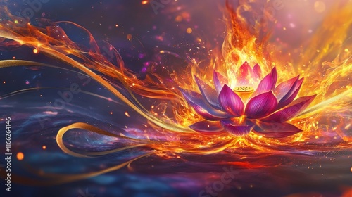 Fiery Lotus Bloom: A Digital Fantasy Art