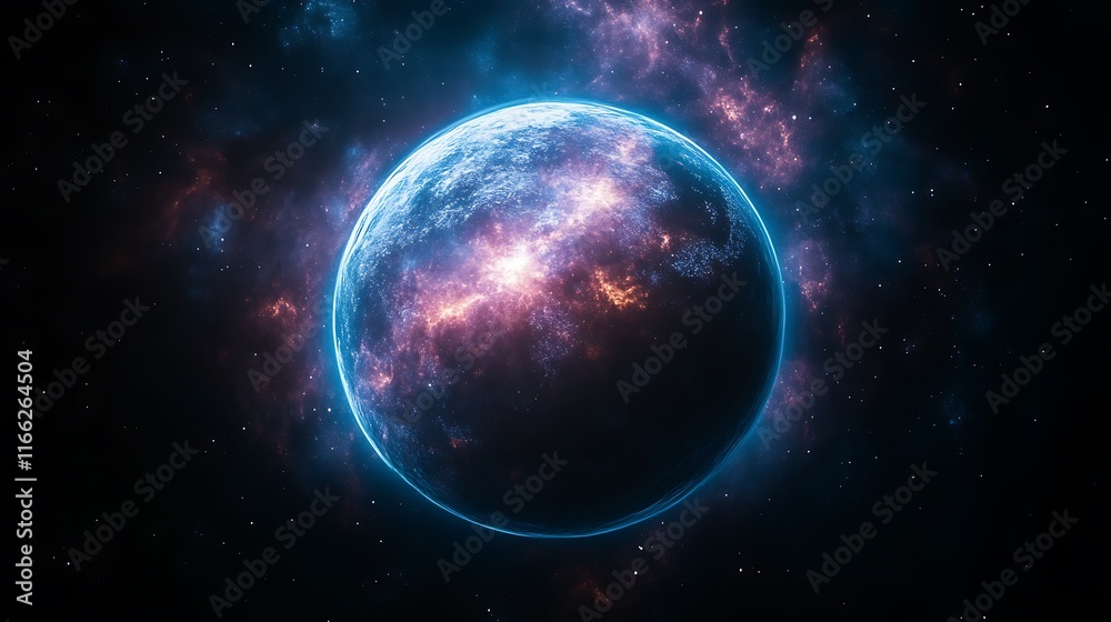 Fototapeta premium Glowing Planet In A Nebula Cosmic Space Scene