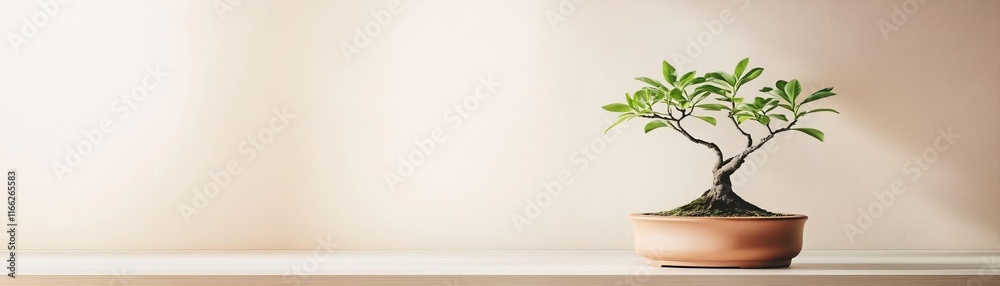 Zen workspace, bonsai tree, earthy tones Zen workspace, bonsai tree, earthy tones