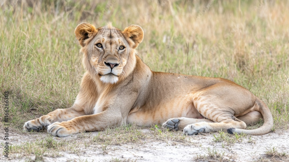 Lioness Resting in Soft Light on a Hill Lioness Resting in Soft Light on a Hill