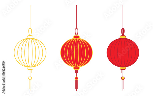 Set of lampion lanterns chinese hanging illustration design template