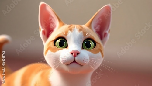 A close-up of a Japanese Bobtail catâ€™s expressive face, showcasing its almond-shaped eyes, upright ears, and distinctive short tail, against a softly blurred background. photo