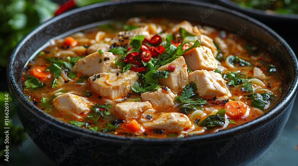 Spicy Chicken Noodle Soup with Herbs Spicy Chicken Noodle Soup with Herbs