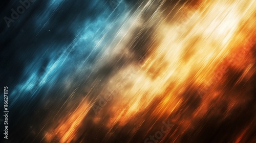 Abstract diagonal lines of blue and orange light.