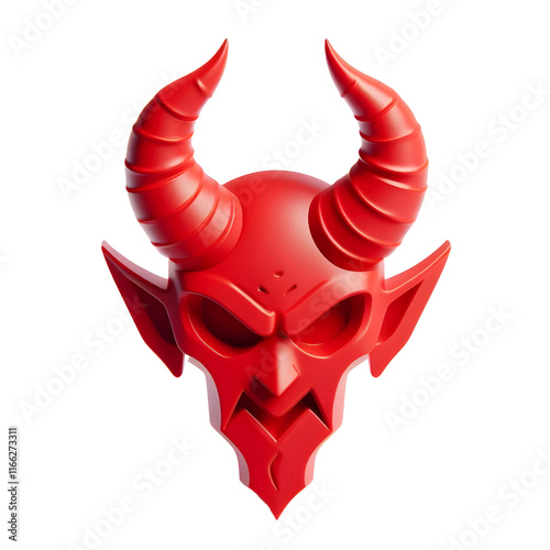 3D Halloween red devil horns. Cutout satan character horns design element isolated on white background