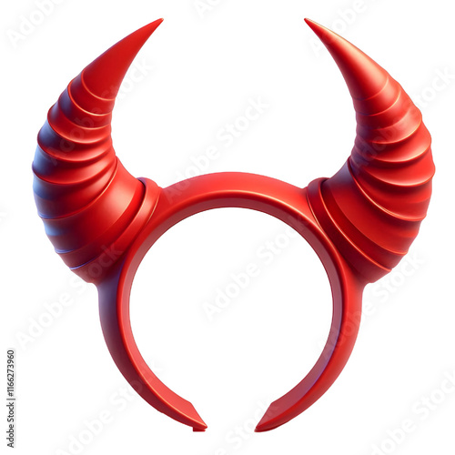 3D Halloween red devil horns. Cutout satan character horns design element isolated on white background