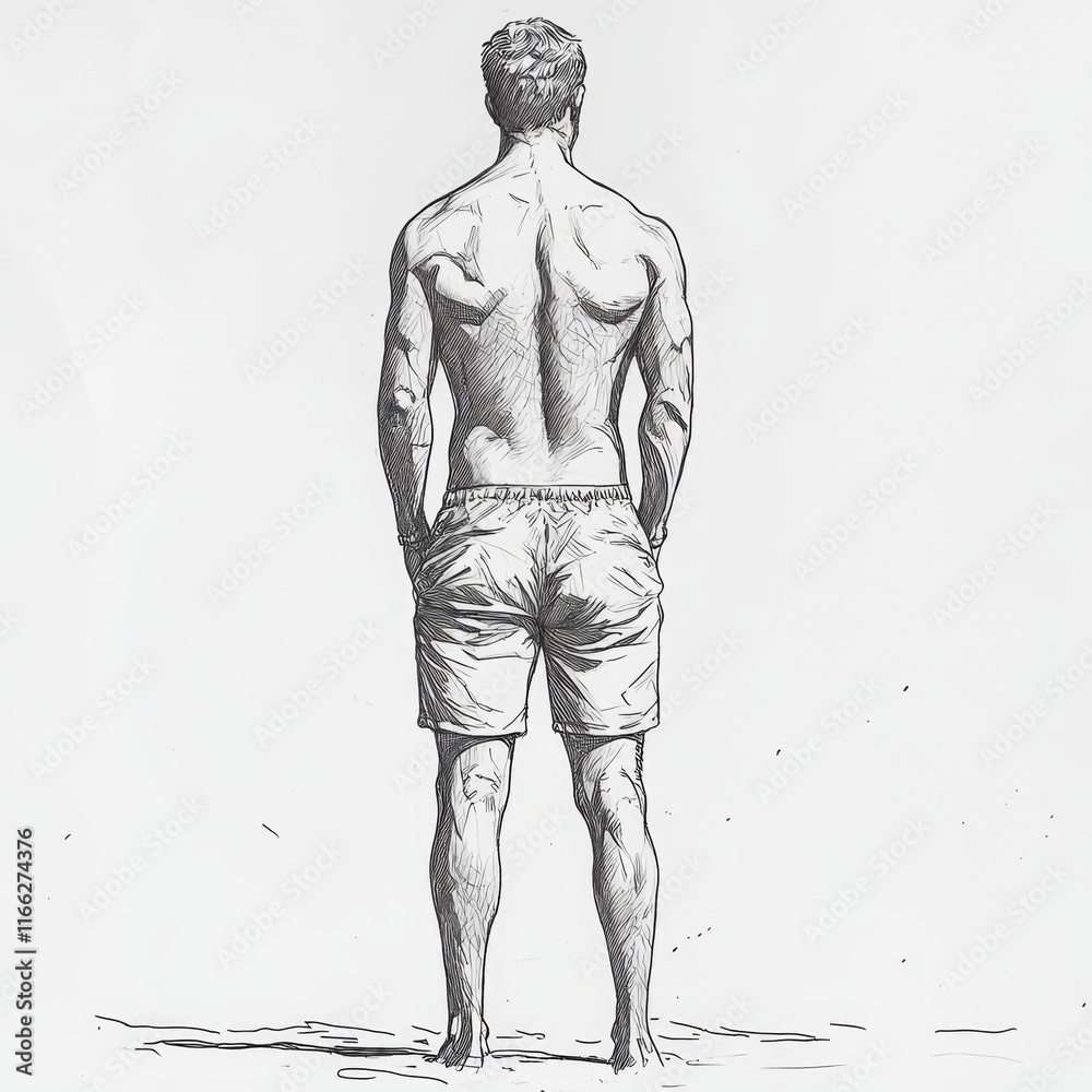 Pen Sketch of a Man Facing Away on a Beach Pen Sketch of a Man Facing Away on a Beach