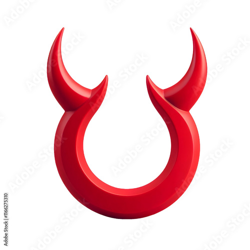 3D Halloween red devil horns. Cutout satan character horns design element isolated on white background