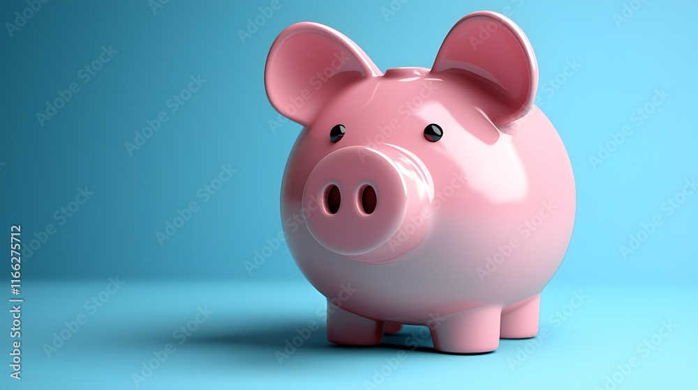 Charming Pink Piggy Bank Sitting Cheerfully Against a Bright Blue Background Evoking Playfulness and Whimsy in a Fun and Lighthearted Setting Charming Pink Piggy Bank Sitting Cheerfully Against a Bright Blue Background Evoking Playfulness and Whimsy in a Fun and Lighthearted Setting