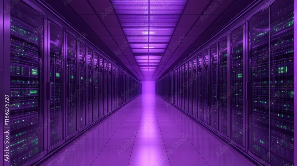 Fototapeta premium High-Tech Data Center with Purple Lighting Effect
