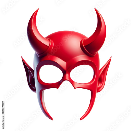 3D Halloween red devil horns. Cutout satan character horns design element isolated on white background