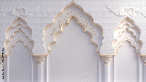 Elegant Islamic Architectural Design White Gold Arch Interior Wall Decor photo