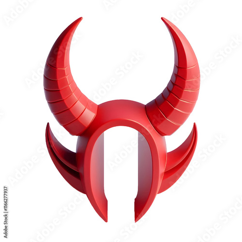 3D Halloween red devil horns. Cutout satan character horns design element isolated on white background