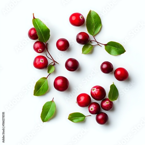 Cranberry Delight: A Festive Collection of Fresh Cranberries with Lush Green Leaves