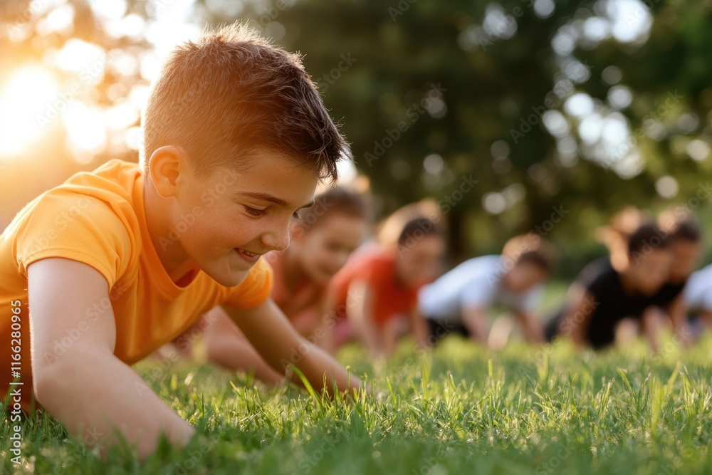 Children engaged in playful outdoor activities during a sunny afternoon in a vibrant park Children engaged in playful outdoor activities during a sunny afternoon in a vibrant park